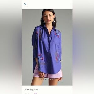 NWT Anthropologie Maeve Purple Embroidered Button Down Shirt